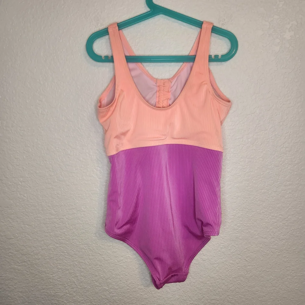 Justice Beach Two-Tone Peach and Purple One-Piece Swimsuit youth L 12 14